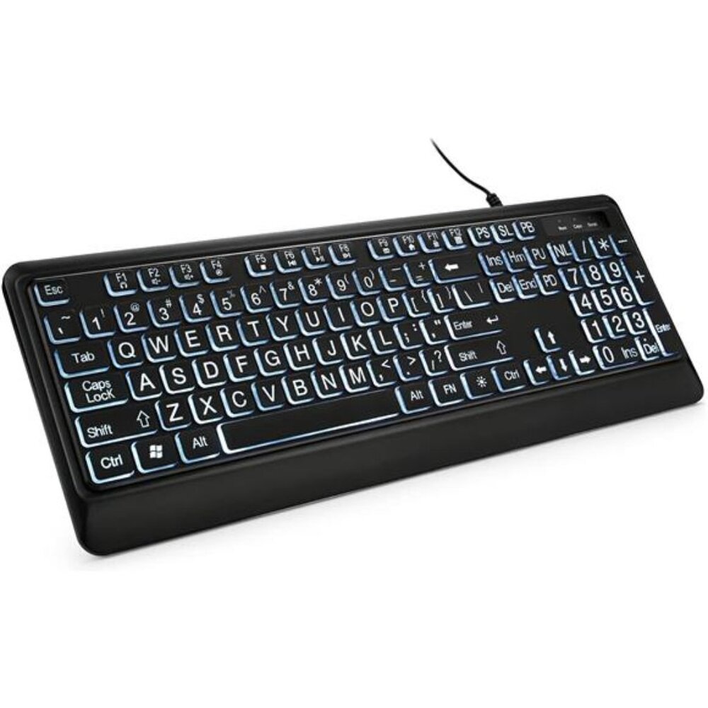 Large Print Backlit Keyboard USB Wired Computer Keyboard Full Size Keyboard